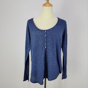 Victoria's Secret Heather Blue Long Sleeve Button Sleep Tee Size Medium